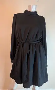 Who What Wear Button Turtleneck Balloon Sleeves LBD Black Dress Medium EUC