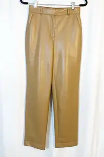 Babaton X Aritzia Command Cropped Faux Leather Straight Leg Pants Camel Tan
