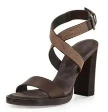 BRUNELLO CUCINELLI Halter-Wrap Monili Chain High-Heel Sandal, Espresso