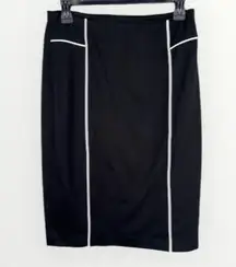 T Tahari Black Pencil Skirt With White Contrast Piping Knee-Length Size S