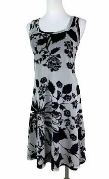 Dress Black White Size Small Sleeveless Floral Print Stretch Lined