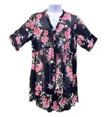 Torrid Floral Womens Blouse‎ Size 2X Hi-Low Sheer Swim Cover Up Summer Travel
