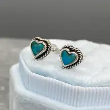 Sterling Silver & Turquoise Rope Twist Heart Shaped Stud Earrings