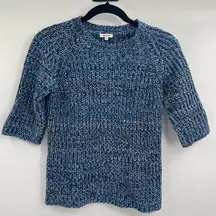 Manoush Blue White Black Crochet Knit Short Sleeve Sweater Size Small