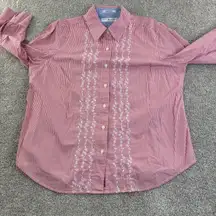 Tommy Hilfiger Woman 18 Red White Stripe Embroidered Button Down Shirt Boho