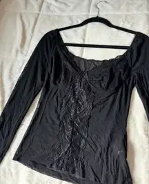 Black Long Sleeve Lace Mesh Top