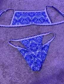 SheIn Ban-do Bikini Set Blue Pattern