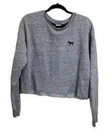 PINK cropped sweatshirt raw hem gray with black mesh size medium