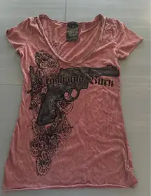Crash and Burn Deep Vneck Embellished Gun Y2k Womens Size Small