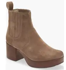 Chocolat Blu Veera Suede Taupe Brown Chunky Heel Platform Booties