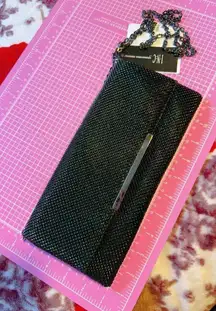 INC black diamonds paved interlocking covered evening handbag detachable strap