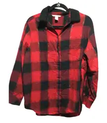 Victoria's Secret Plaid Flannel Sherpa Collar Shirt RedBlack Cozy Women's Size M