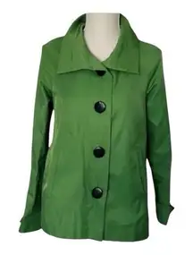 Gallery Petite Green Big Button-Front Jacket Size Small P Mid Length Women Lined