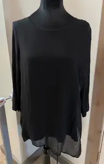 NWOT H by Halston Asymmetrical‎ Black 3/4 Sleeve Blouse Top Drape Flowy Stretchy