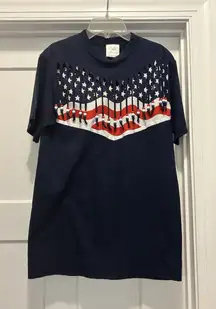 Women's American Flag Beaded Crewneck T Shirt Size Medium Americana Handmade VTG