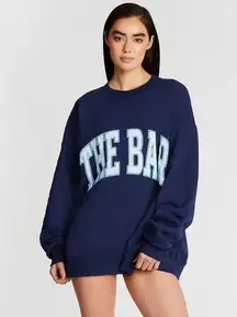 NWOT The Bar Oversized Varsity Sweatshirt in Navy Blue Sz L