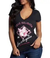 True Religion Buddha World Tour 2002 Los Angeles Black V-neck Tee Size Large