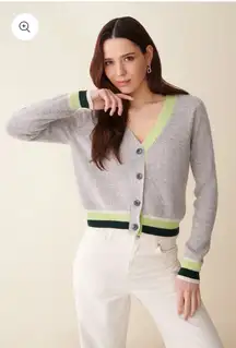 &Isla Stella Tipped Ribbed V-Cardigan- 100% Cashmere- Small- NWT- was $325