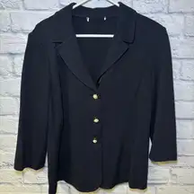 St John Basics Blazer Jacket Women Black Santana Knit Gold Pearl Button Dog Show