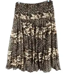 Nine West Skirt Women 4 Brown Silk Geo Tribal Mix Print Pleated Y2K Southwestern