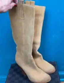 Carlos Santana tall tan suede boots with heels