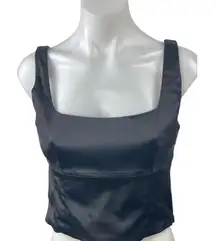 Aritzia Wilfred Shine Satin Bustier Black Square Neck Sleeveless Crop Tank Top M