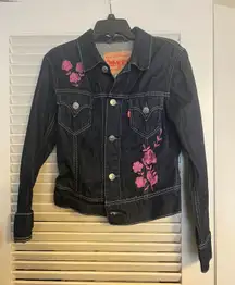 Levi's CH 8 Dark Denim Pink Embroidery Jean Jacket