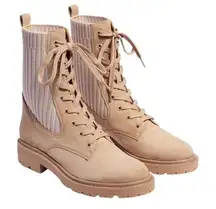 Sam Edelman Tan Suede Leather Knit Lydell Combat Boot BohoGrunge Fall Winter 90s