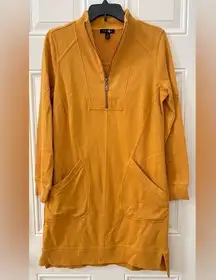 Tribal French Terry Mock Neck Short Dress Size Petite Small Mustard Yellow