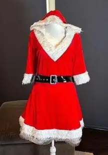 Short Red Hooded Dress White Faux Fur Trim Mrs Claus Santa Christmas Size L