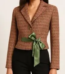 INC International Concepts NWT Cosmopolitan Tweed blazer with Satin Green Bow 6P