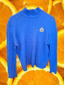 Lauren By Ralph Lauren Blue Cable Knit‎ Cowl Neck Sweater with Crest Size Large