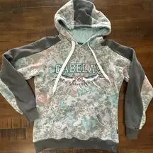 Cabelas Hoodie Womens Small Gray Floral  Woodland Hooded Hunting Sweatshirt