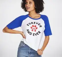 BOBS  Furever Raglan Royal Ivory Paw Print Animal Dog Cat Baseball Tee