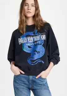 ANINE BING Jaci Viper Sweatshirt Washed Navy Blue Crewneck Sweater Pullover L