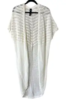 Chico’s Cream Crocheted Cardigan Duster Short Sleeved Sweater Size 2/ US 12