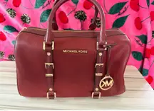 Michael Kors Bedford Legacy Medium Pebbled Leather Shoulder Bag Brandy Red Gold