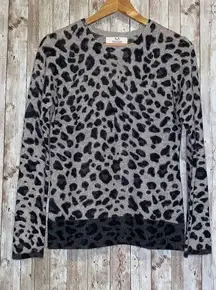 Women's Magaschoni Gray Leopard Print 100% Cashmere Sweater Medium Animal Print