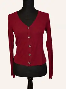 Aero Seriously Soft ribbed button-front cardigan in a deep wine red, size M