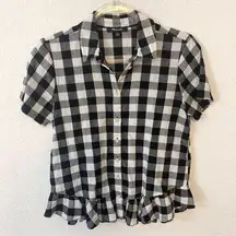 Madewell Peplum Button-Down Black White Gingham Cotton Shirt