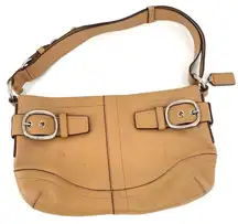 Coach Y2K Vintage F17125 Leather Shoulder Bag leather buckle hand bag tan brown‎
