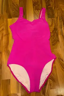 L.L. Bean women’s 12 long 1 piece ribbed swim Barbie‎ pink high cut bathing suit