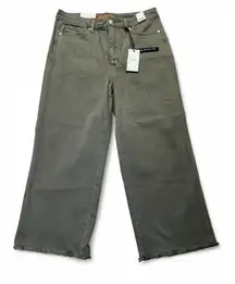 New Judy Olive Green Garment Dyed Wide Leg Crop High‎ Waist Pants 15/32