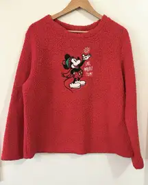 Disney Mickey Mouse Red Christmas Pajamas Shirt Sherpa Fleece Women's L