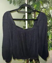 Free People black top, cropped, balloon sleeves with square neck, size large