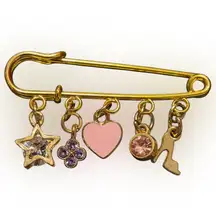 Gold Charm Brooch with Pink and Purple Accents
