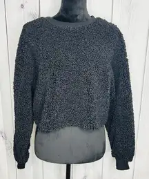 Wild Fable Black Sz S Cropped Sweater Solid Teddy Bear Fleece Sherpa
