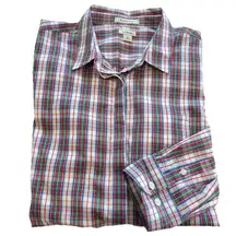 LL Bean Red‎ White Plaid Long Sleeve Pinpoint Oxford Button Shirt Size LARGE