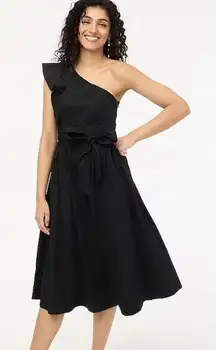 J. Crew Womens Black One-shoulder midi dress