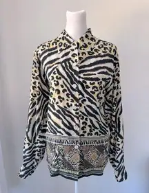 Vintage ‘90s Fuda 100% Silk Safari Print Relaxed Fit Button Down Collared Blouse